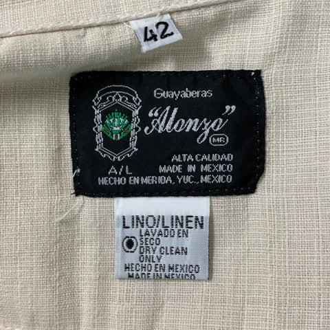 GUAYABERAS Size L Beige Embroidery Linen Short Sleeve Shirt