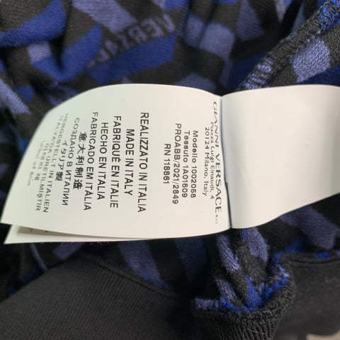 VERSACE Talla M Chaqueta con cremallera de algodón con logo negro y azul