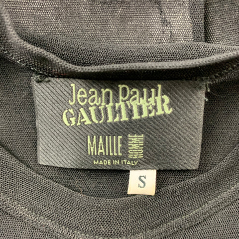 JEAN PAUL GAULTIER Size S Black & White Face Applique Mesh Crew-Neck T-shirt