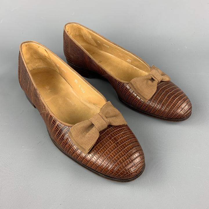RALPH LAUREN Size 8.5 D  Brown Textured Bow Slip On Loafers