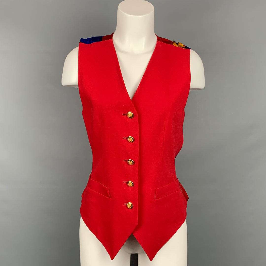 Vintage ESCADA Size 4 Red & Blue Gold Silk Equestrian Vest