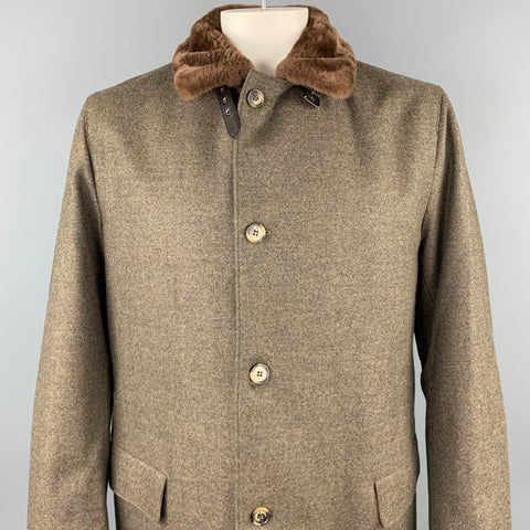 LORO PIANA Storm System Size 46 Taupe Heather Wool / Cashmere Fur Collar Coat