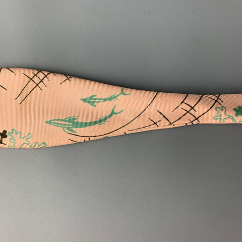 VINTAGE Pink Green Fish Bow Tie