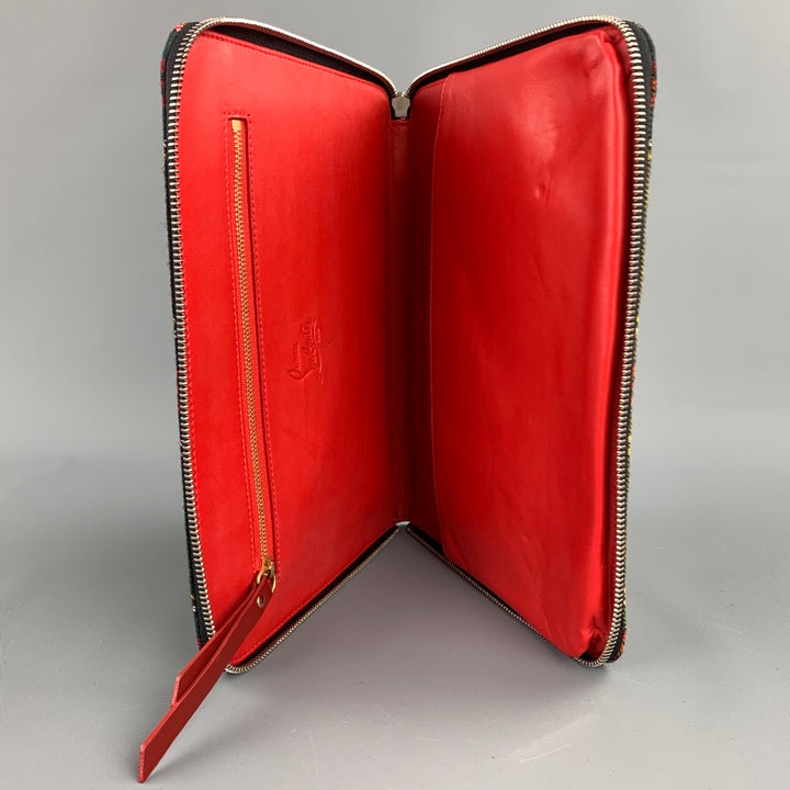 CHRISTIAN LOUBOUTIN Black & Red Plaid Canvas Spike iPad Case