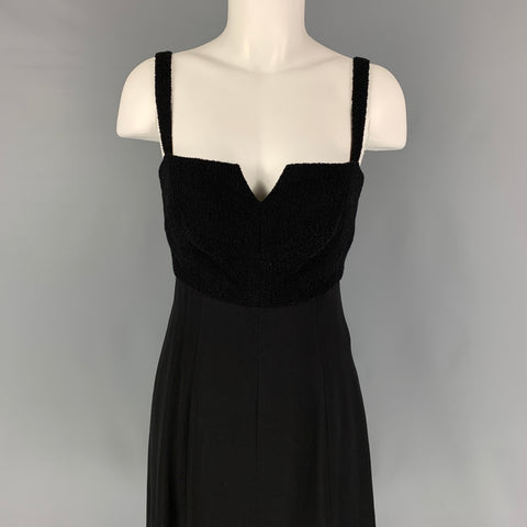Vintage CHANEL Size 6 Black Textured Wool Nylon Double Breasted Dress Set