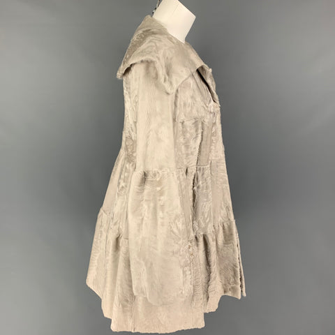 ZANDRA RHODES Size S Light Gray Lamb Shearling Hook & Eye Coat