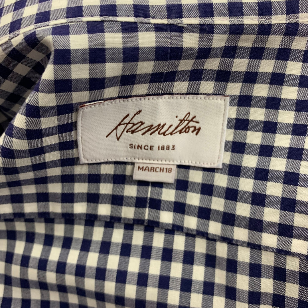 HAMILTON Size L Navy White Gingham Long Sleeve Shirt