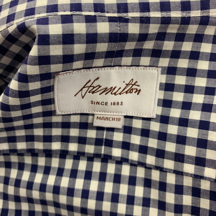 HAMILTON Size L Navy White Gingham Long Sleeve Shirt