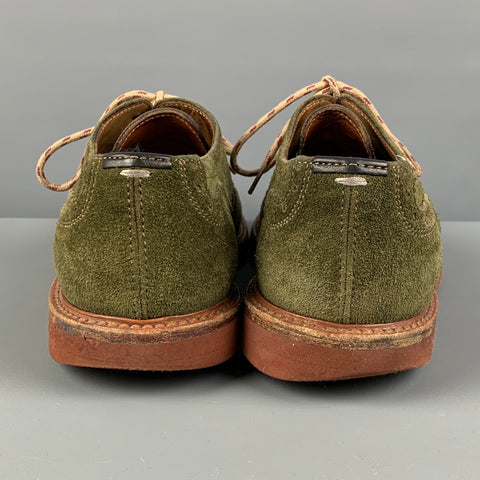 BRUNELLO CUCINELLI Taille 9 Chaussures à lacets en daim olive avec bout d'aile