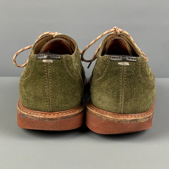 BRUNELLO CUCINELLI Taille 9 Chaussures à lacets en daim olive avec bout d'aile