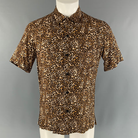 SAINT LAURENT Size S Brown Tan Animal Camp Short Sleeve Shirt