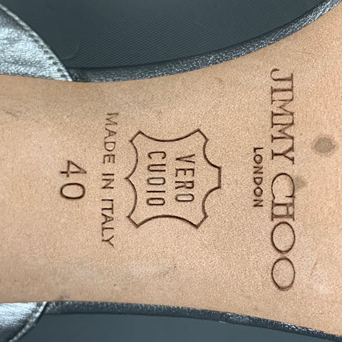 JIMMY CHOO Talla 10 Sandalias de tiras de cuero plateado
