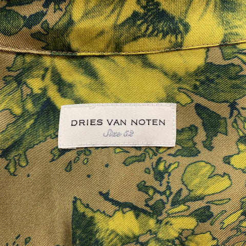 DRIES VAN NOTEN S/S 2020 Size L Green Print Viscose Zip Up Long Sleeve Shirt