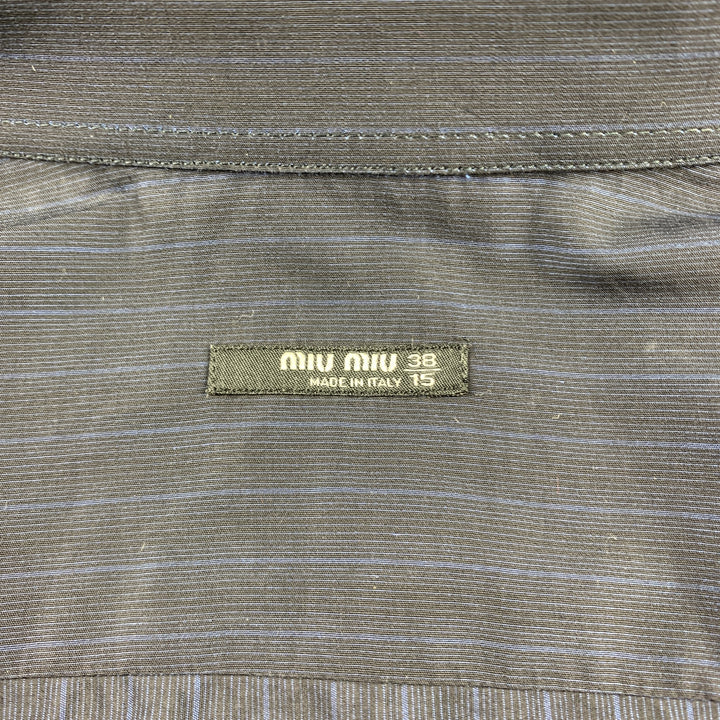MIU MIU Taille S Chemise à manches longues boutonnée en coton à rayures marine