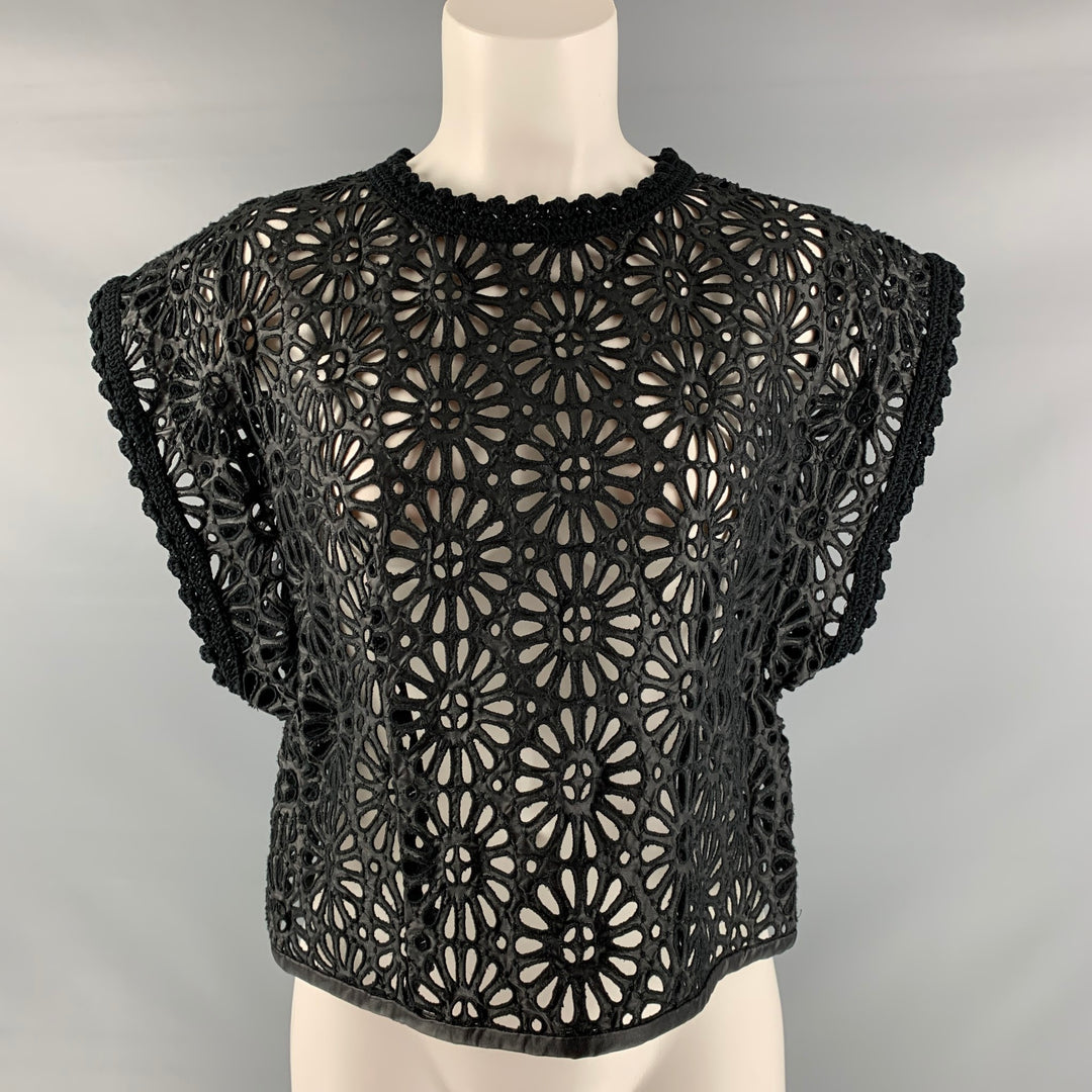 ISABEL MARANT Size 4 Black Viscose Crochet Cropped Dress Top