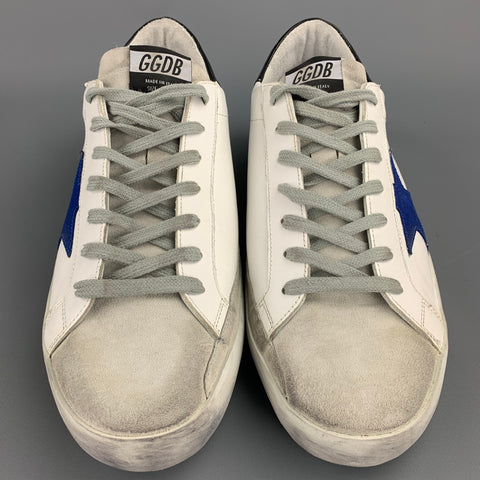 GOLDEN GOOSE Superstar Size 12 White Distressed Leather Lace Up Sneakers