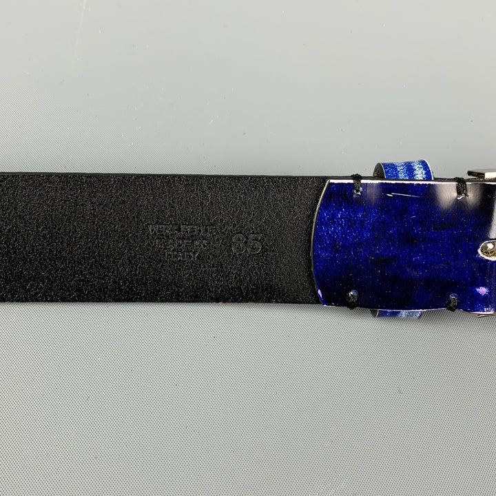 MAISON MARGIELA Size 35 Blue White Distressed Leather Belt
