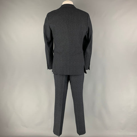 ETRO Chest Size 38 Navy Black Herringbone Wool Blend Notch Lapel 32 Sport Coat