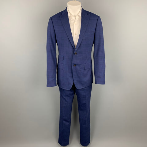 SAMUELSOHN Size 40 Navy Glenplaid Wool / Lycra Peak Lapel Custom Suit