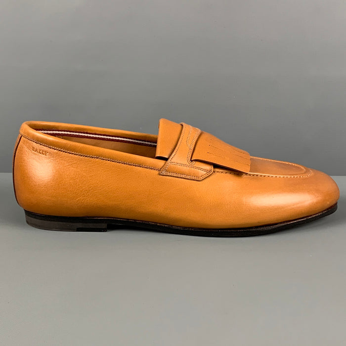 BALLY Size 7.5 Honey Leather Slip On Loafers
