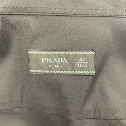 PRADA Size L Black Cotton Blend Long Sleeve Shirt