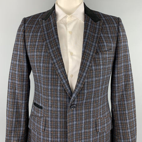 PS by PAUL SMITH Size 42 Navy & Blue Plaid Wool / Cotton Peak Lapel Sport Coat