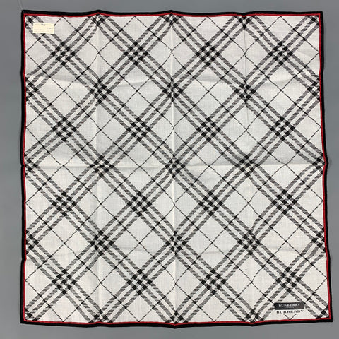 BURBERRY LONDON White & Black Plaid Cotton Pocket Square