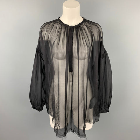 RAQUEL ALLEGRA Talla 0 Blusa extragrande de seda y gasa negra