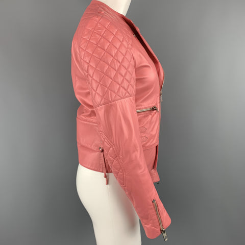 BALENCIAGA Size 6 Pink Quilted Leather Moto Biker Jacket