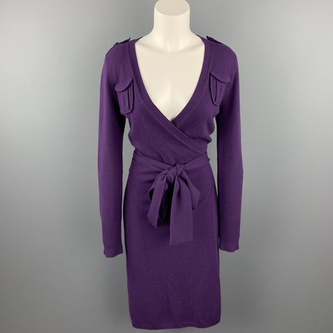 DIANE VON FURSTENBERG Taille S Robe portefeuille en laine tricotée violette