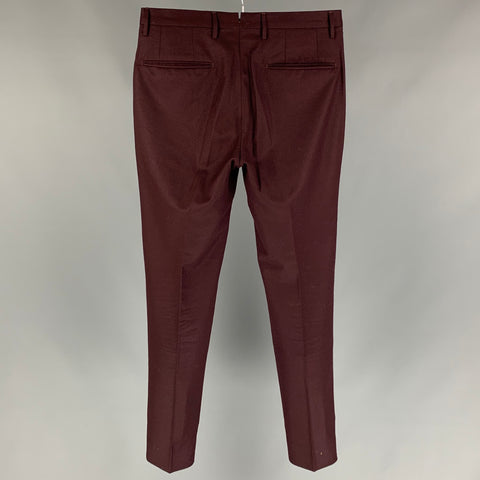INCOTEX Size 28 Burgundy Flannel Flat Front Dress Pants