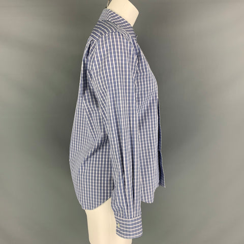 COMME des GARCONS Size L Blue White Cotton Checkered Peter Pan Collar Casual Top