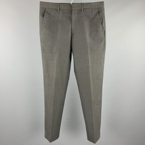 ETRO Size 32 Charcoal Grid Print Cotton Zip Fly Dress Pants