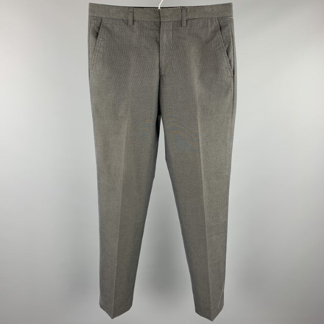 ETRO Size 32 Charcoal Grid Print Cotton Zip Fly Dress Pants