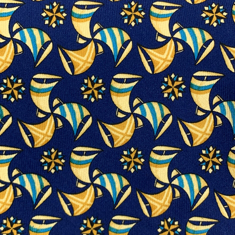 SALVATORE FERRAGAMO Navy & Gold Silk Print Tie