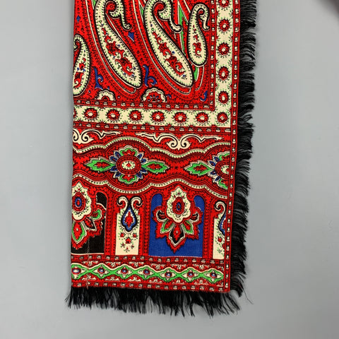 GLENTEX Print Size One Size Red & Black Print Fringe Scarf