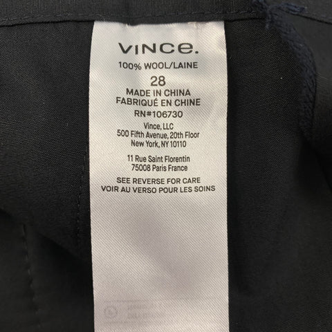 VINCE Talla 28 Pantalones casuales con cordón de lana azul marino