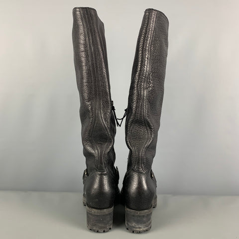 MIU MIU Size 9 Black Leather Pebble Grain Side Zipper Boots
