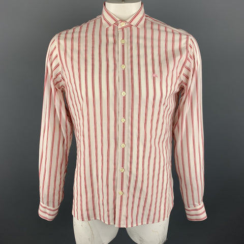 BURBERRY LONDON Size M Brick Red Stripe Cotton Blend Button Up Long Sleeve Shirt