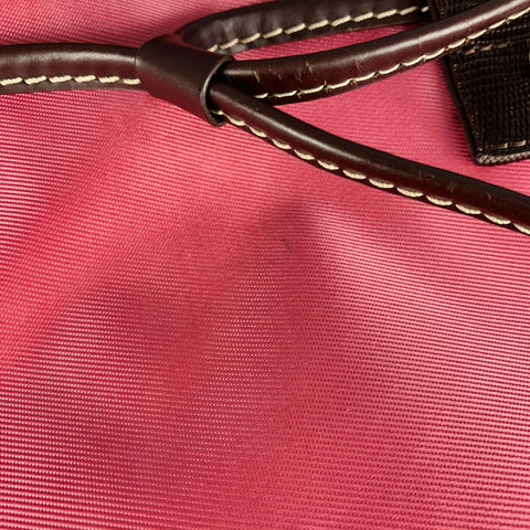 LANCEL Pink Brown Leather Trim Nylon Mini Handbag