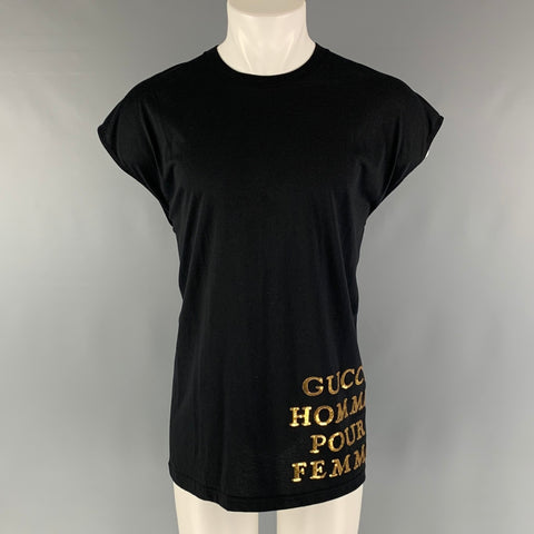 GUCCI Talla XXS Camiseta sin mangas de algodón con bordado dorado negro