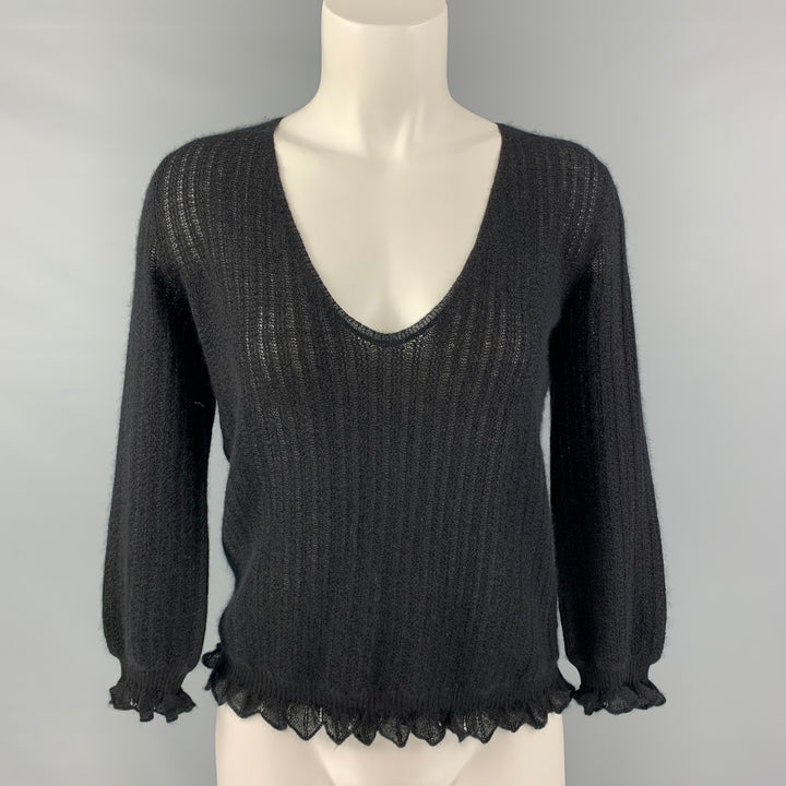 LOUIS VUITTON Size M Black Cashmere 3/4 Sleeves Pullover