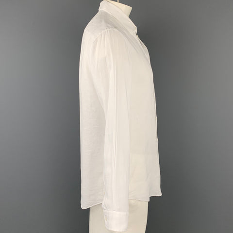 ARMANI COLLEZIONI Size L White Linen Button Up Long Sleeve Shirt