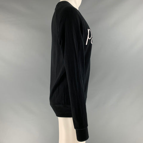 MAISON KITSUNE Size M Black White Graphic Cotton Crew-Neck Sweatshirt
