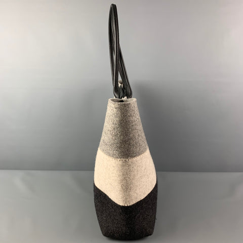 GRAF LANZ Grey Black Color Block Wool Felt Tote Handbag
