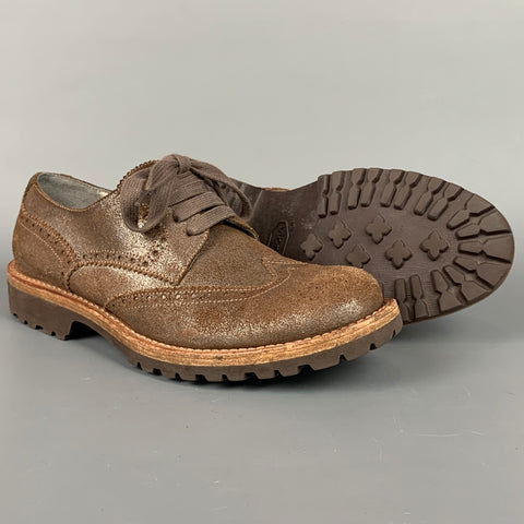 BRUNELLO CUCINELLI Size 8.5 Brown Perforated Suede Shoes