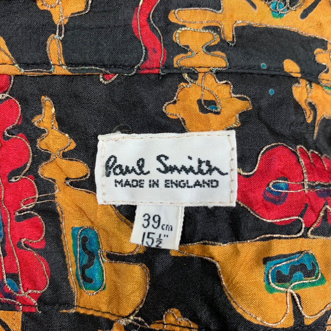 Vintage PAUL SMITH Size M Black Red Yellow Embroidery Silk Long Sleeve Shirt