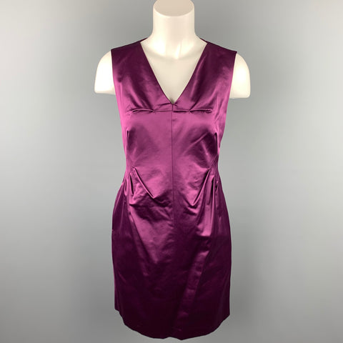ROBERT RODRIGUEZ Taille 4 Robe de cocktail fourreau en coton / polyester violet à col en V