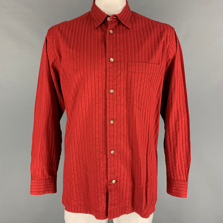 ISSEY MIYAKE Camisa de manga larga con botones de algodón de dos tonos color ladrillo talla L