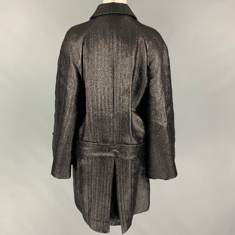 VIKTOR & ROLF Size 4 Black Mohair Blend Metallic Belted Oversized Coat